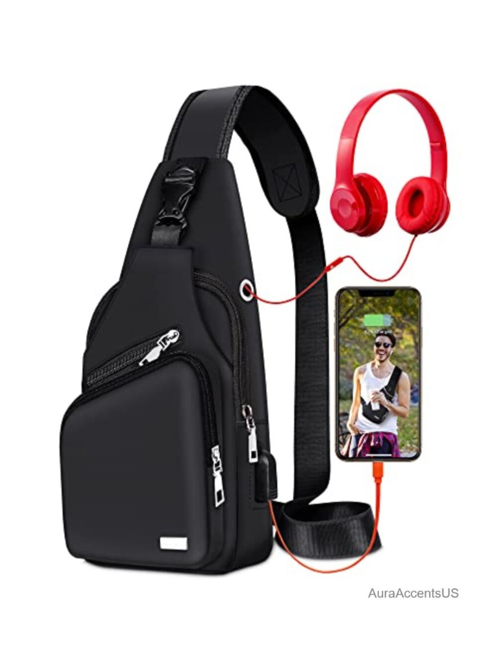 Waterproof PU Leather Sling Bag Crossbody Backpack Hiking Daypack